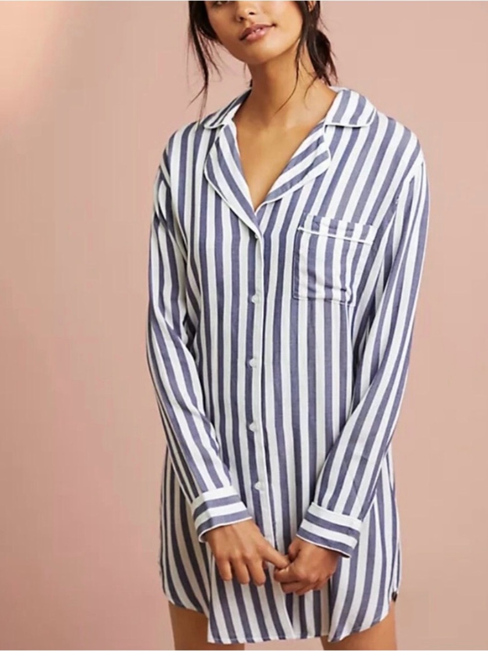 Rails Albany Stripe PJ Sleep Shirt Blue & White Button Down Size S
